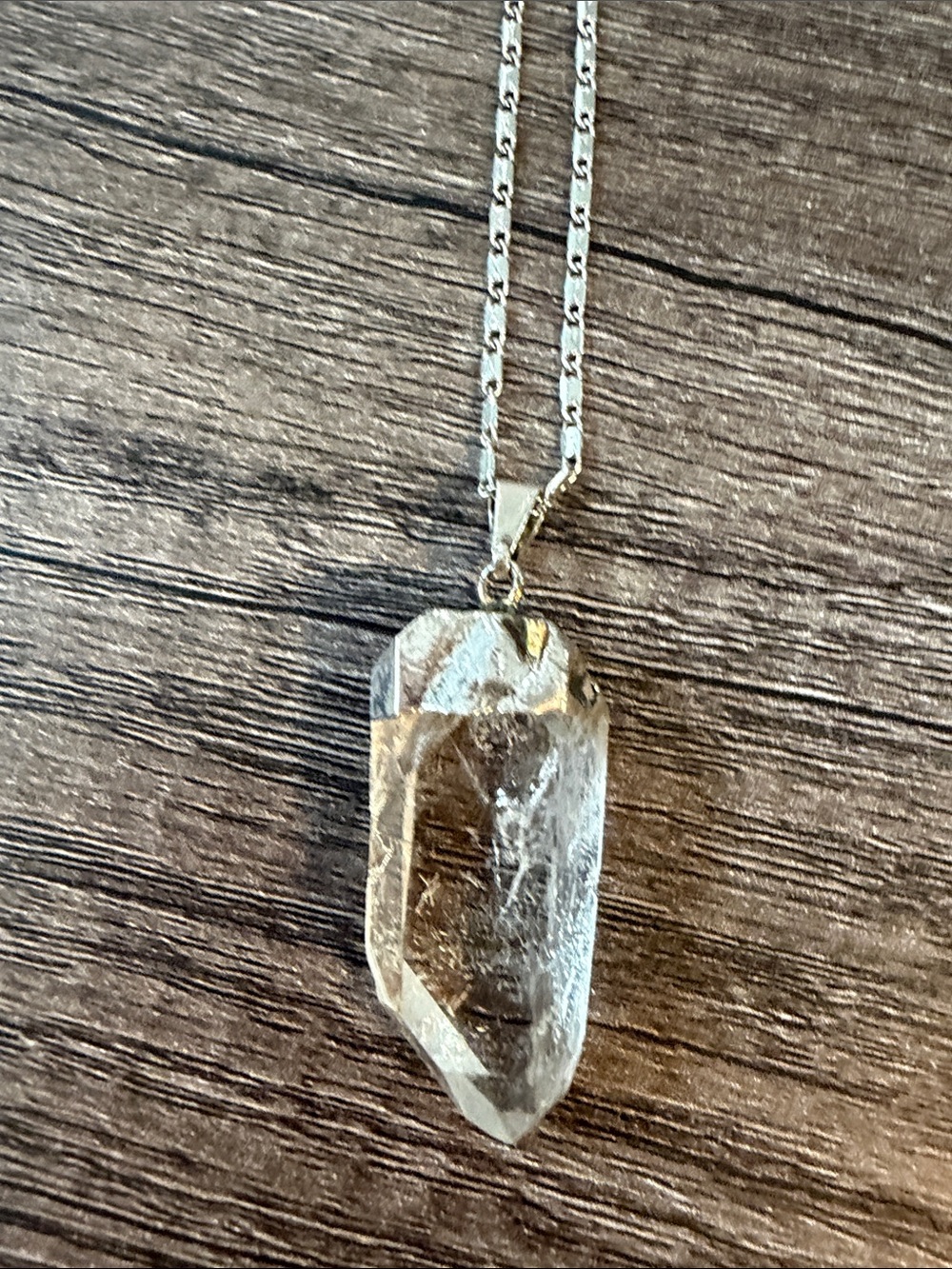Clear Quartz Point Pendant Necklace - Silver Tone Chain